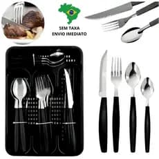 Jogo De Talheres Inox Com 25 Peças + Suporte Gaveteiro Porta Talher