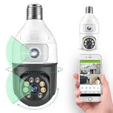 Câmera Wi-Fi 360° Smart HD Lâmpada, Dupla Lente com Visão Noturna