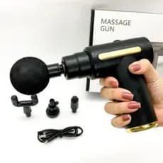 Mini Pistola de Massagem Muscular Portátil com 6 Velocidades e 4 Ponteiras – Massageador Elétrico Recarregável