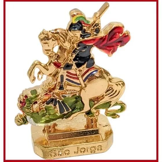 Miniatura São Jorge Guerreiro Em Metal Dourado Com Base Adesiva Para Carro,Casa, Mesa De Cabeceira