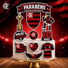 Topo/Topper de Bolo Flamengo Personalizado com NOME