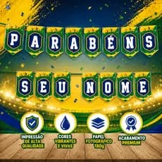Bandeirola Seleção Brasileira (Copa do Mundo) Aniversário Personalizada