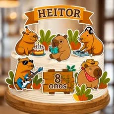 Topo/Topper de Bolo Capivara Personalizado com NOME