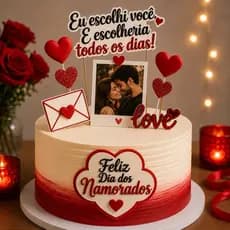 Topo/Topper de Bolo Dia dos Namorados Personalizado com nome e foto