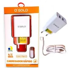 Kit Carregador Turbo 4.1A αGold 2 USB iPhone