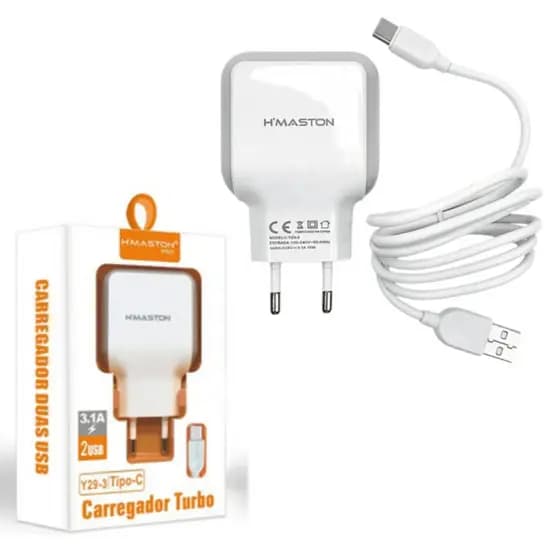 Carregador Turbo 4.1A 2 USB + Cabo Lightning H’Maston