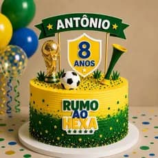 Topo/Topper de Bolo Brasil/Futebol Personalizado com NOME (Copa Do Mundo)