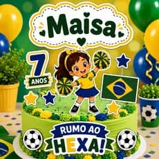 Topo/Topper de Bolo Brasil/Futebol MENINA Personalizado com NOME (Copa Do Mundo)