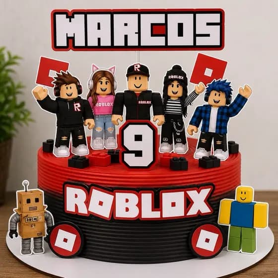 Topo/Topper de Bolo Roblox Personalizado com NOME e IDADE