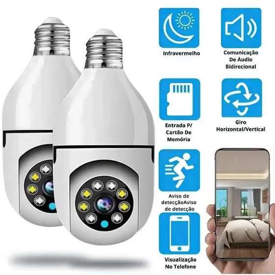 Câmera Segurança 360 Infravermelho Sem Fio Wifi Mini IP Câmera