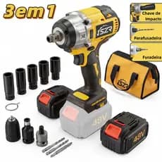 Parafusadeira Furadeira e Chave De Impacto 48v 02 Baterias Sem Fio Soquetes com Maleta Profissional
