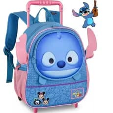 Mochila Escolar de Rodinha Infantil Feminina Disney Baby Stitch Clio