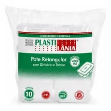 Pote Marmita Descartável Tampa Preta Divisória 400ml 20un Branco