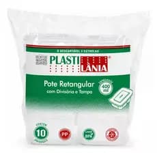 Kit 40 Pote Marmita Descartável Tampa Preta Divisória 400ml Branco