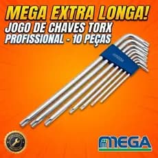 Kit Jogo Chaves Torx Longa Tipo L 10 Peças T10 a T50 Aço Profissional Para Manutenção Automotiva e Casa