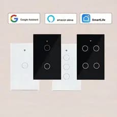 Interruptor Wifi Inteligente Tuya Preto 1 2 3 4 Botões Com ou Sem Neutro Smart Alexa Google