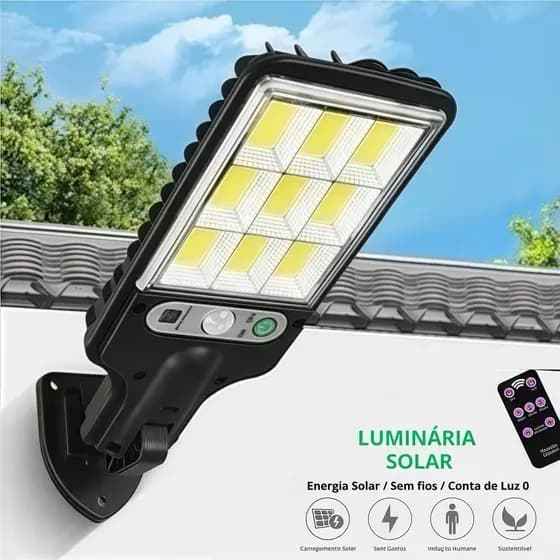 Luminária Solar 108 COB Com Controle Remoto Sensor De Movimento À Prova D'água Refletor Para Jardim E Garagem