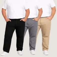 Kit 3 Calça Sarja Plus Size Masculina Tradicional Reta Casual Social Trabalho Premium Cintura Alta Tamanhos 50 ao
