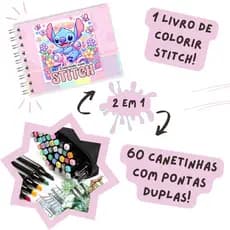 Kit Livro Colorir + Estojo 60 Canetas Coloridas Kids - Rosa
