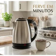 Chaleira Eletrica Inox 1.8L Inox Escovado 220v Potente Termica Agua Rapida Cafe Cha Chimarrao Cozinha Escritorio