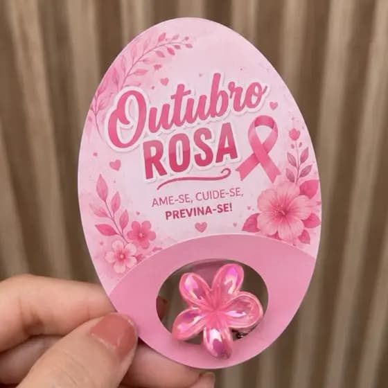 Card presilha flor outubro rosa- lembrança outubro Rosa