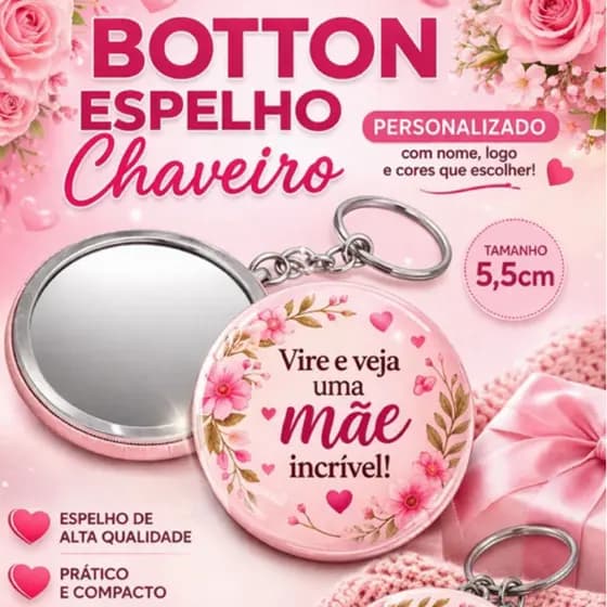 Espelho chaveiro personalizado dia das mês lembrancinha 50/100 unidades