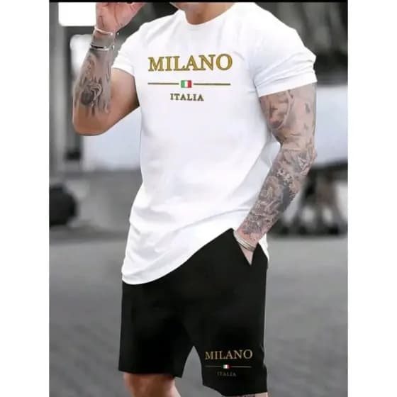 kit camiseta + bermuda moletom masculino estampas milano New Paris usa balance linha Premium novidade envio rápido