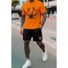 conjunto camiseta algodão e bermuda tectel estilosa smile urso streetwear linha premium