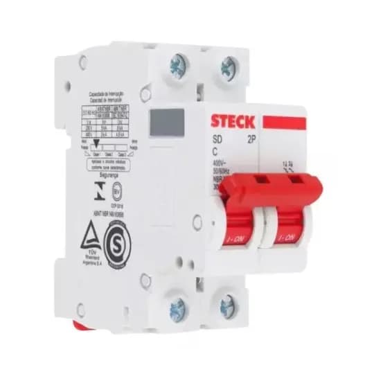 Disjuntor Steck Bipolar Din 10a Ate 63a Curva C (sdd62c)