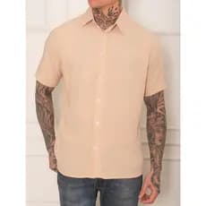 Camisa Social Masculino Manga Curta De Botão Lisa - Camisa Para Verão - Camisa Fresca