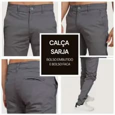 Calça de Sarja Social Masculina Bolso Embutido Slim Fit  Fino