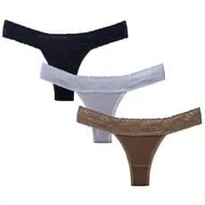 Kit 3 Calcinhas Tanga Canelada Fio Dental Lateral Renda