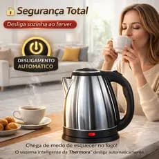 Chaleira Elétrica Térmica Bule Com Tampa Inox 1,8L – Ferve Rápido, Um Toque, Desligamento Automático