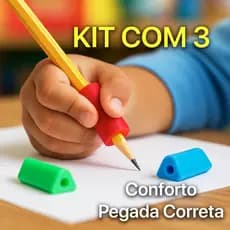 Kit 3 Pegadores de Lápis – Correção da Escrita Infantil / Crianças – Triangular Borracha Silicone