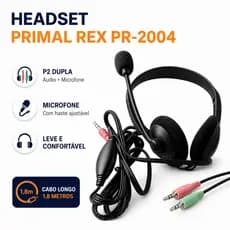 Fone Headset Microfone PC Desktop Gamer Telemarketing Primal Rex PR-2004 Cabo 1.8m Plug P2 Duplo