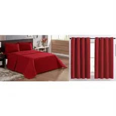 Kit 4 Peça - Colcha cobre leito + Cortina Roma 2 metros + 2 fronhas , Jogo de cama , Decoração de cama Kit Completo