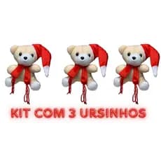 Kit Urso De Pelúcia Natalino Enfeite Decoração De Natal Papai Noel 30 cm