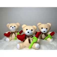Combo 5 ursinho de pelúcia com coração e rosa em suas mãos para cestas de Dia dos namorados