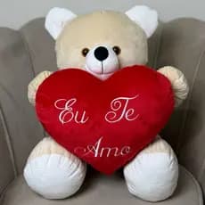 Urso Teddy Grande De Pelúcia 45cm Com Coração Personalizado Eu Te Amo