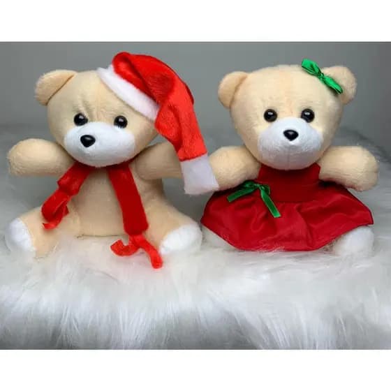 Combo 2 Ursinho de pelúcia de natal de 20 cm para decoração de cestas e arvore de natal