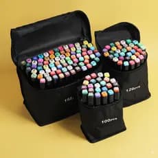 Kit Canetas Marcadoras Dupla Ponta 80/100/120/168 Cores com Estojo Oleo Artística Material Escolar