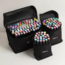 Kit Canetas Marcadoras Dupla Ponta 24/30/36/40/48 Cores com Estojo Oleo Artística Material Escolar