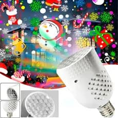 Projetor Natalino LED E27 RGB 360° – Enfeite de Natal com Flocos e Imagens Giratórias