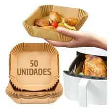 50 Formas Descartáveis Para Air Fryer 1,8L Papel Antiaderente Biodegradável 20x20cm Quadrada