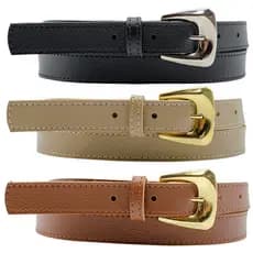 Kit 3 Cinto Feminino 2cm Fivela Quadrada Dourada Prateada Moda Atual Inverno Verão 96020K3