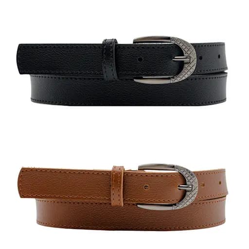 Kit 2 Cinto Feminino 2,5cm Fivela Redonda Trabalhada Moda Atual Inverno Verão 96000K2
