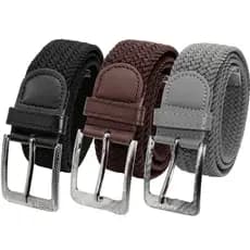 Kit 3 Cinto Masculino Elástico Tecido Trançado Modelo Tressê Com Ponteira Y44000K3