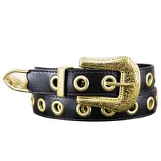 Cinto Feminino 3cm Fivela Dourada Country Com Ilhós Moda Atual Inverno Verão