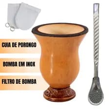 Kit Chimarrão Terere Cuia de Porongo Bomba Aço inox e Filtro