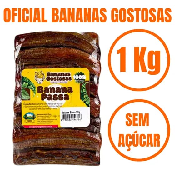 Bananas Gostosas 1 Kg Banana Passa Desidratada Natural/Sem Açúcar